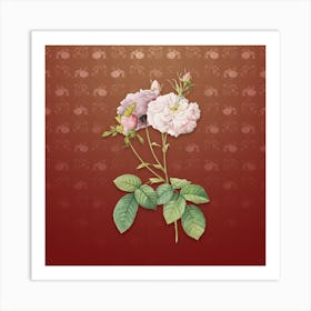 Vintage Damask Rose Botanical on Falu Red Pattern n.0635 Art Print
