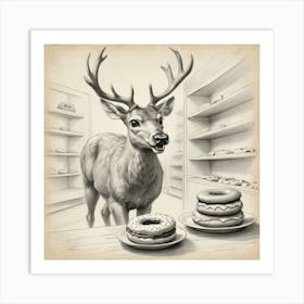 Deer In A Donut Shop Art Print