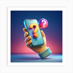 Hand Holding Smartphone With Question Mark 1 Art Print