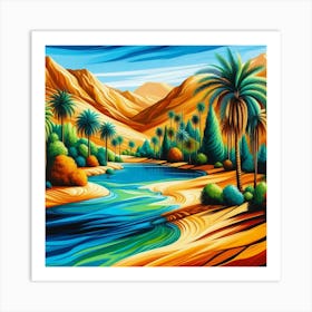 Desert Landscape With Palm Trees Art Print