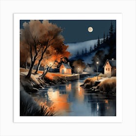 Night By The River Art Print