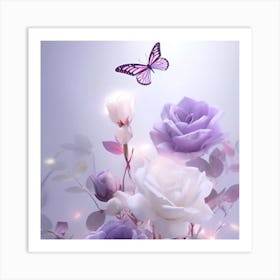 Purple Roses With Butterfly Art Print