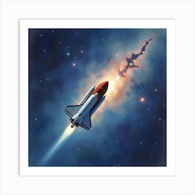 Space Shuttle In A Watercolor Peaceful Star Nebula 1 Art Print