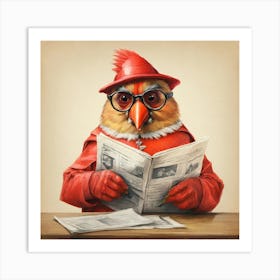 Cardinal Bird Reading Newspaper Art Print