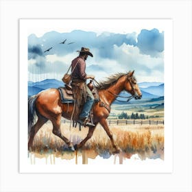 Watercolor Cowboy Painting Art Print