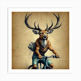 Deer On A Bike 3 Art Print