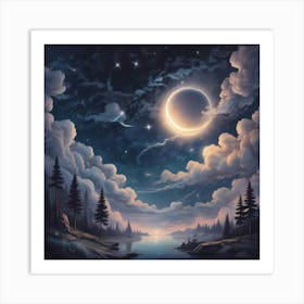 Moon And Clouds Art Print