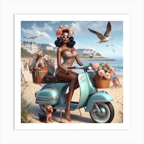 Woman On A Scooter 1 Art Print