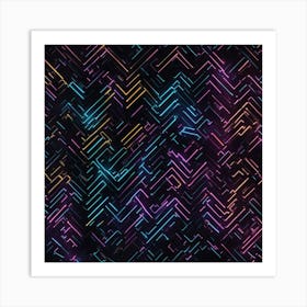 Neon Lines On Black Background Art Print