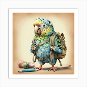 Parrot With Backpack 5 Art Print