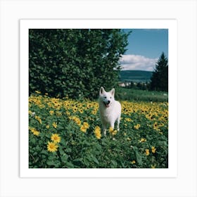 White Dog In A Field Art Print