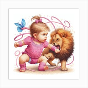 Little Girl With Lion Art Print