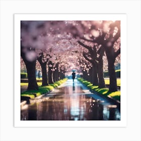 Rainy Walk down the Cherry Blossom Avenue Art Print