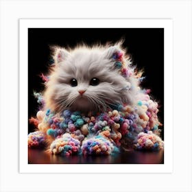 Neon Fluffy Cat Art Print