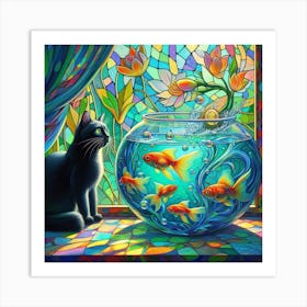Feline Fantasia in Aquamarine Art Print