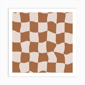 Warped Check Brown Square Art Print