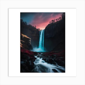 Waterfall At Sunset 1 Art Print