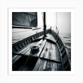 High Contrast Black And White Image Of A Weathered Vintage Boat With Worn Wooden Planks, (2) (1) Art Print