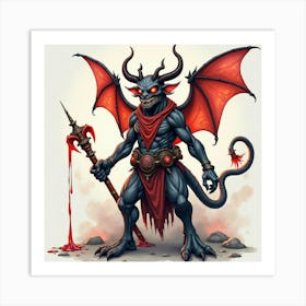 Demon With Cursed Artifacts, Watercolor, Dark And Vivid 1 Art Print