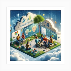 3d Rendering Of People In The Cloud Art Print