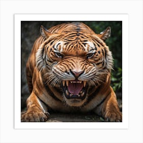 Angry Tiger Portrait Mouth Open Big Tee Art Print