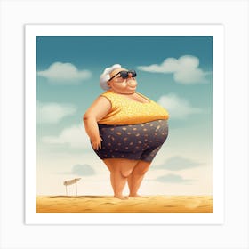 Old Lady In The Beach Art Print