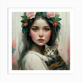 Women And Cat Photo Painting Poster Typograp Art Print