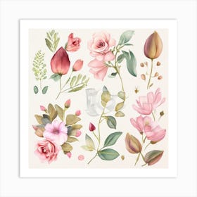 Watercolor Flowers Set 2 Art Print