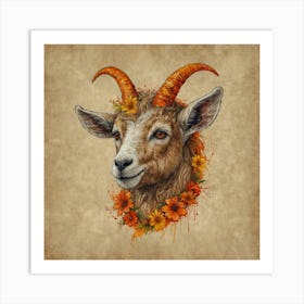 Goat With Flowers 4 Art Print