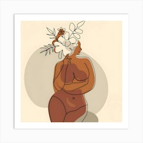 Woman With Flowers On Her Head 4 Art Print