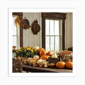 A Traditional Corner Of An American Farmhouse During The Late Autumn Season With An Overhead Vintage Art Print