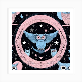 Owls And Stars Art Print