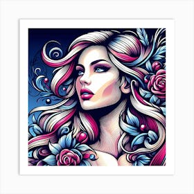 Girl With Roses 3 Art Print