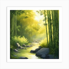 A Stream In A Bamboo Forest At Sun Rise Square Composition 26 Art Print