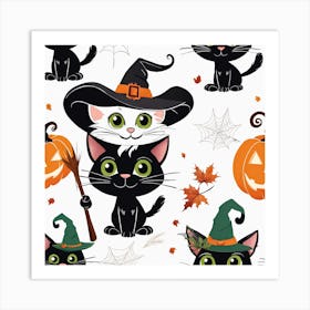 Cute Cat Halloween Pumpkin (12) Art Print