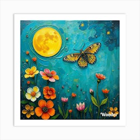 Butterfly And Flowers 2 Art Print