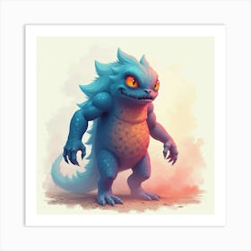 Monster Emerging From A Colorful Watercolor Mist 1 Art Print