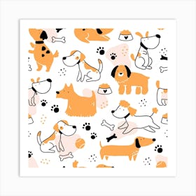 Dog Pattern Seamless Pattern Of Cute Dog Puppy Cartoon Funny And Happy Art Print
