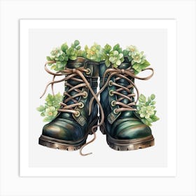 Boots With Flowers Art Print