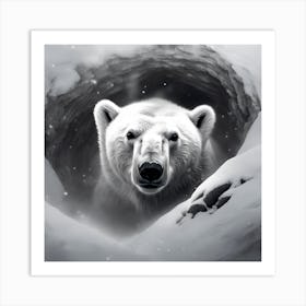 Bear Cub Sheltering in Arctic Snow Burrow Art Print