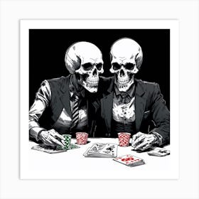 Two Skulls Playing Poker Art Print