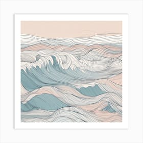 Minimalism Masterpiece, Trace In Waves + Fine Gritty Texture + Complementary Pastel Scale + Abstract Art Print