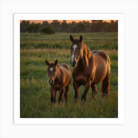 Horse And Foal At Sunset 10 Art Print