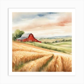 Red Barn In The Wheat Field 1 Art Print