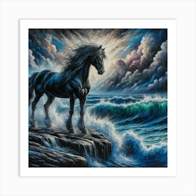 Black Horse In The Sea 2 Art Print