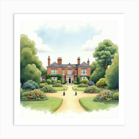 Watercolor Scene Of The Chiswick House In London, Showcasing Its Historic Charm And Beautiful Grounds Art Print