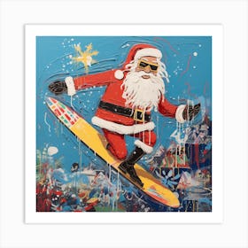 Santa Surfs Art Print