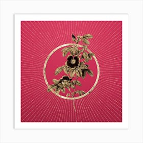 Gold Single May Rose Glitter Ring Botanical Art on Viva Magenta n.0068 Art Print
