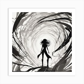 Negative Space Comic Art, Fierce Heroine, Silhouette, Black And White Backdrop, Clean Lines, Minima (5) Art Print