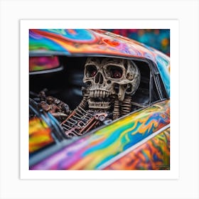 Psychedelic Biomechanical Freaky Scelet Car From Another Dimension With A Colorful Background 1 Art Print